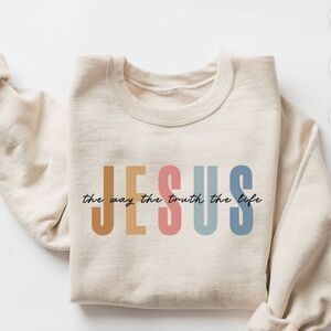 “JESUS The Way The Truth and The Life” Heavy Duty Gildan beige sweatshirt-Small